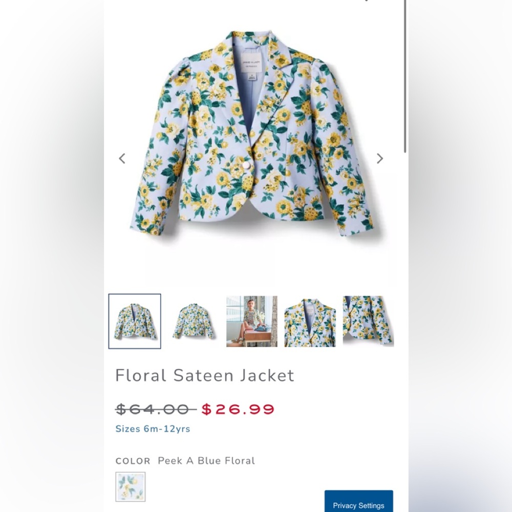 Janie and Jack Floral Sateen Jacket - Blue, Yellow, Green